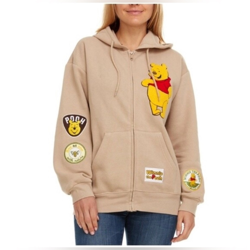Disney Winnie the Pooh Hoodie Sweatshirt Jacket Size XL Embroidered Patches